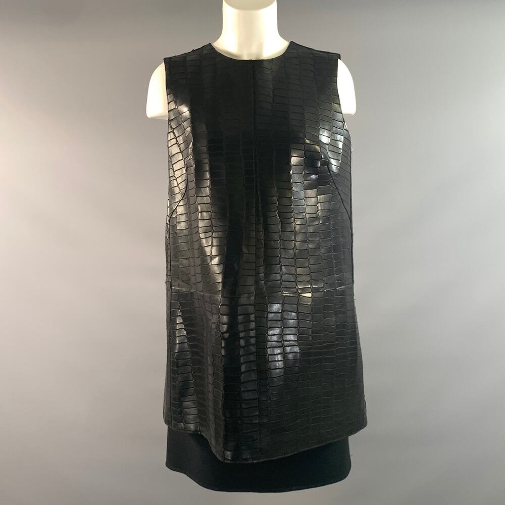 KAUFMAN FRANCO Size 6 Black Crocodile Lamb Leather Shift Cocktail Dress